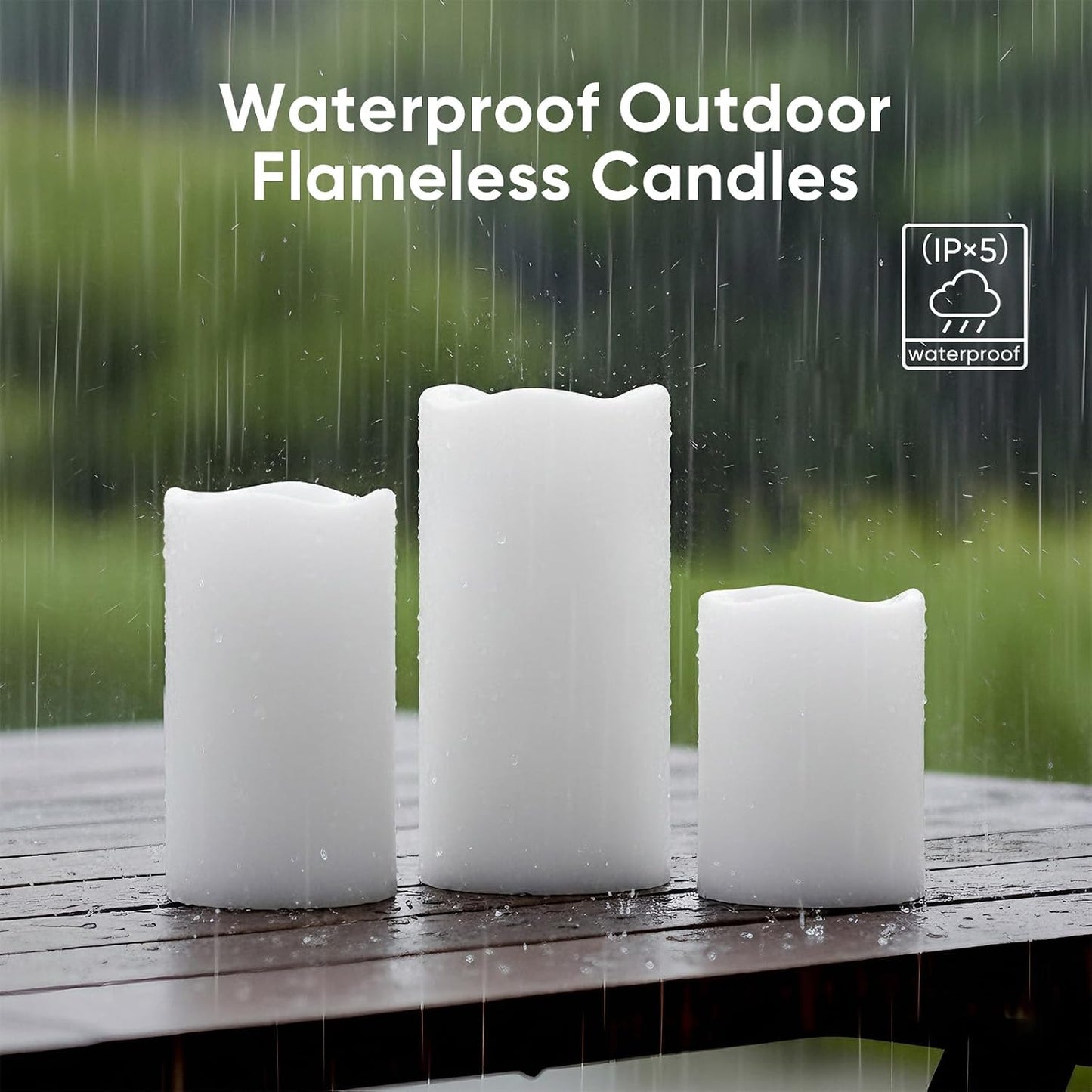 Amagic Flameless Candles Dusk to Dawn Sensor, Outdoor Waterproof Candles Battery Operated, Auto On/Off Flickering Fake LED Pillar Candle for Patio, Yard, Porch, Entryway, Lantern Decor, D3” x H4”5”6”