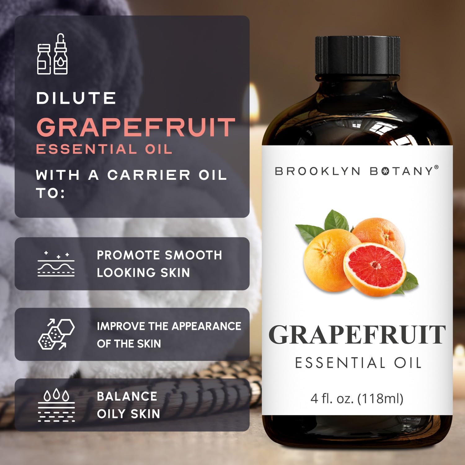 Brooklyn Botany Grapefruit Essential Oil - Huge 4 Fl Oz - 100% Pure and Natural - Premium Grade with Dropper - for Aromatherapy and Diffuser