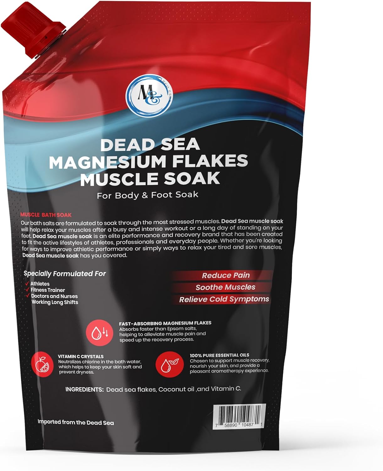 Dead Sea Magnesium Flakes Bath Salts - Superior Alternative to Epsom Salt - Premium Mineral Supplements for Muscle Relief, Aches - Sourced Natural Salts, Relaxing Bath Foot Soak (2 lb) (Muscle Soak)