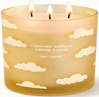 Caramel Vanilla Creme Scented Candle | Large 3 Wick Scented Soy Candle for Home | 14.5oz Warm Vanilla Caramel Candle | Creme Brulee Toffee Candles | Long Lasting Clean Burn | Gift for Women & Men