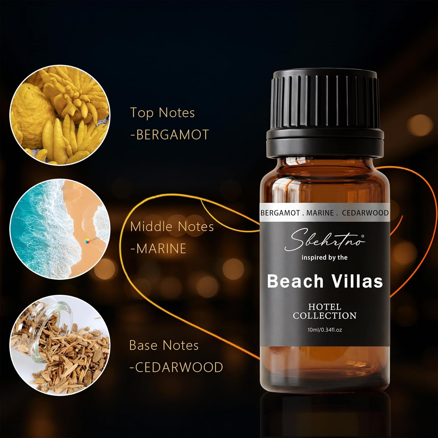 Hotel Collection Diffuser Oil – Inspired by The Beach Villas Hotel Scent, Marine Notes & Cedarwood– for Essential & Waterless Diffusers (0.34 Fl Oz (Pack of 1))
