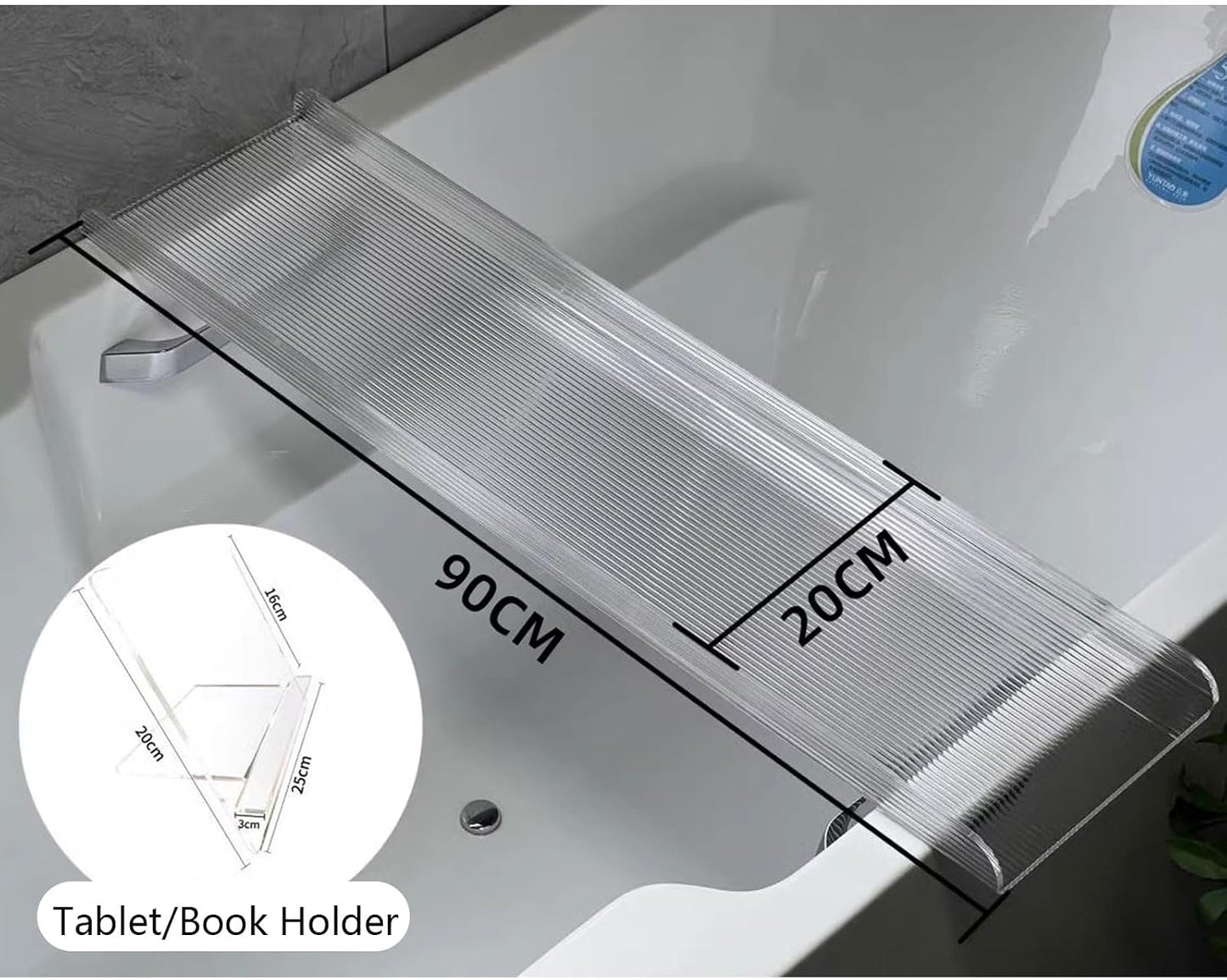 Clear Acrylic Bathtub Tray Caddy for Luxury Bath, Luxury Bathroom Organizer with Tablet Holder, Bathtub Shelf Across Tub Plastic Bath Board Tub Shelf Shower,90cm/35.4" L