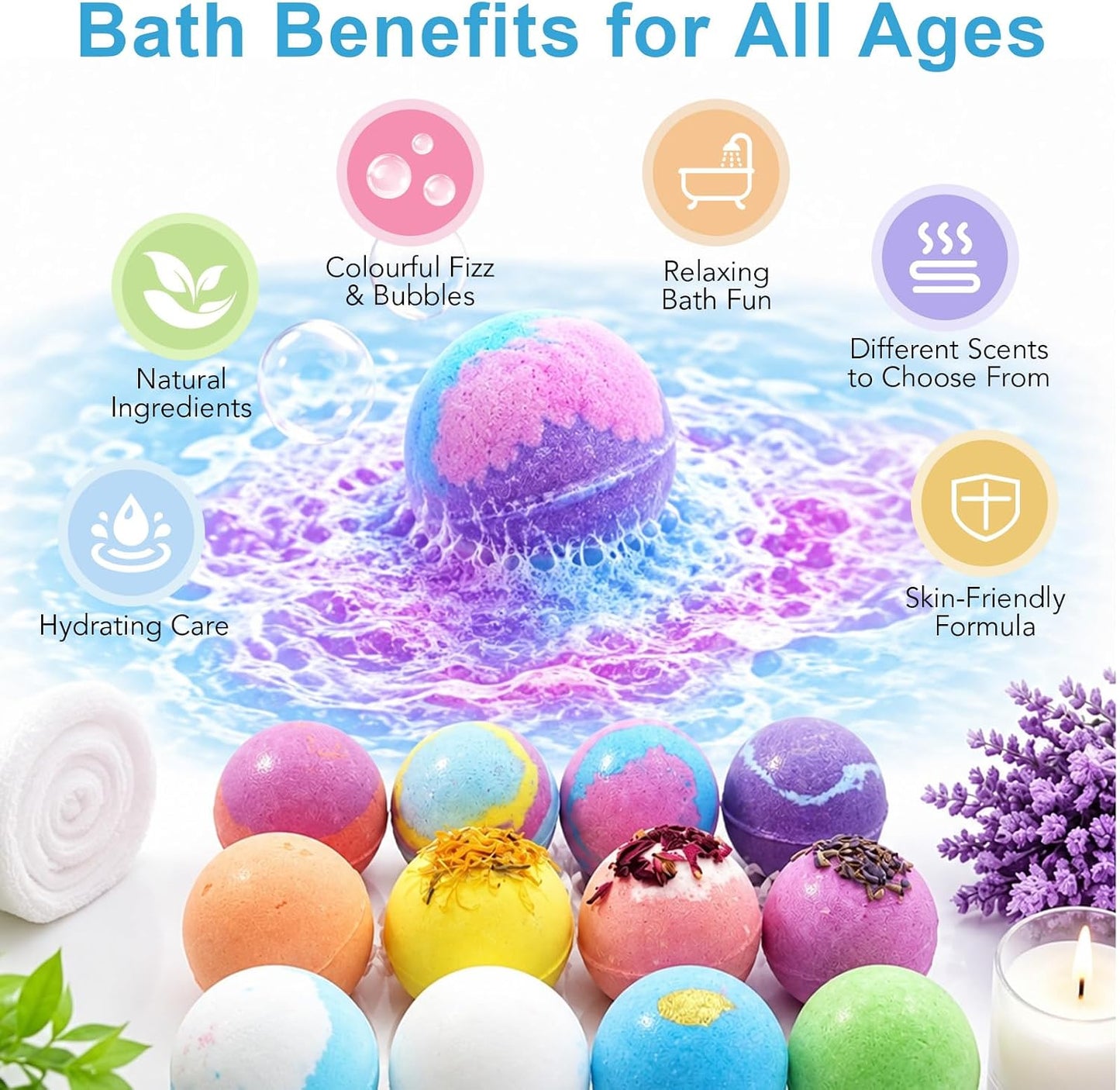 Ocean Theme Bath Bomb Set with Hidden Sea Creature Charms, 12 Colorful Fizzy Bath Bombs for Relaxing Bath Time, Self Care Gifts and Everyday Soaking Experience