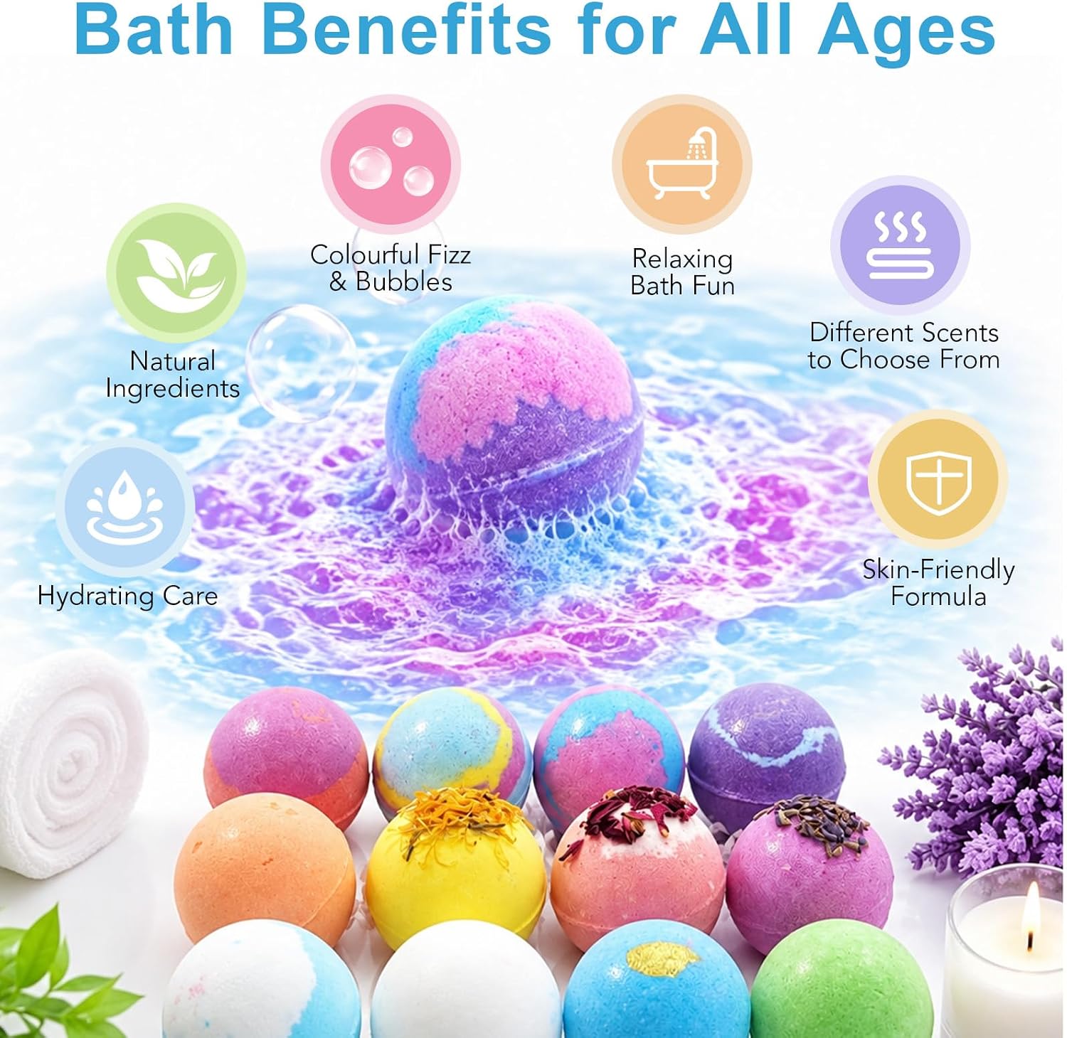 Ocean Theme Bath Bomb Set with Hidden Sea Creature Charms, 12 Colorful Fizzy Bath Bombs for Relaxing Bath Time, Self Care Gifts and Everyday Soaking Experience