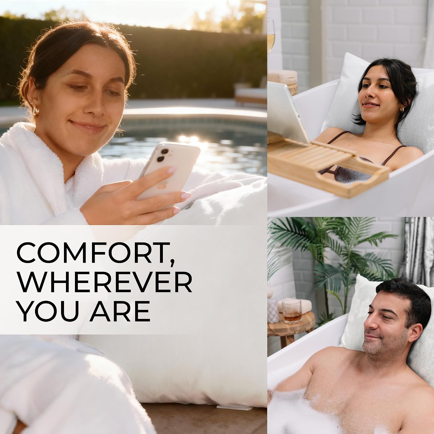 Luxury Bath Pillow for Tub - Thick and Comfortable Bathtub Pillow Support for Head and Neck and Back - Washable Quick-Drying Bath Pillows - Bath Cushion for Home Spa - Fits Any Bathtub - White