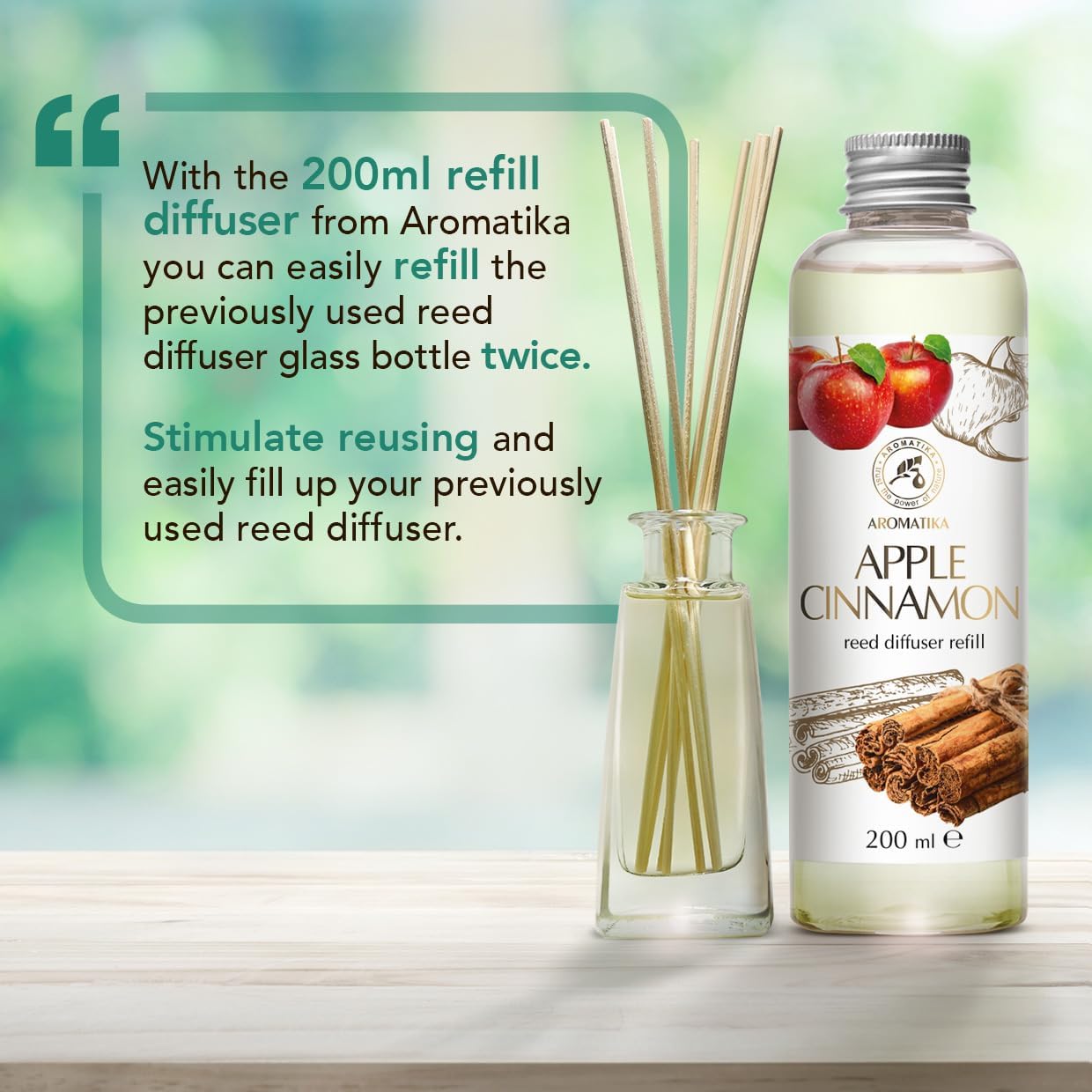 Reed Diffuser Refill Apple-Cinnamon 6.8Fl Oz - Room Fragrance with Cinnamon Essential Oil - Home Fragrance - Air Freshener - Aromatherapy - Spa - Home - Office - Club - Restaurant - Boutique