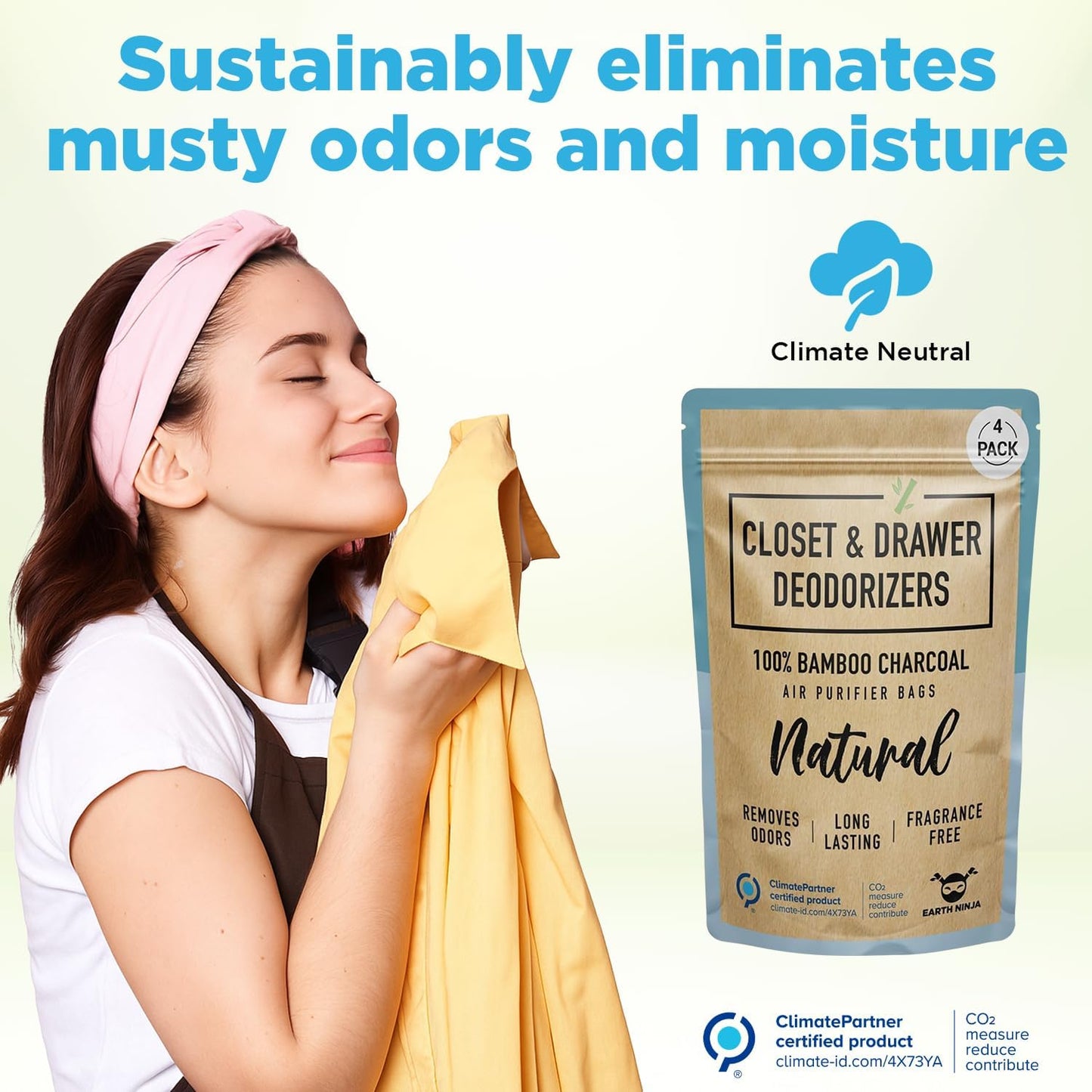 Closet & Dresser Odor Eliminator - Activated Charcoal Odor Absorber for Small Spaces, Air Fresheners for Home, Natural, Non-Toxic Air Freshener for Closet & Drawers - 4 Pack