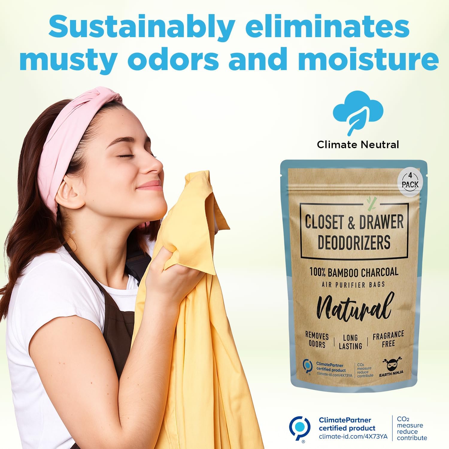 Closet & Dresser Odor Eliminator - Activated Charcoal Odor Absorber for Small Spaces, Air Fresheners for Home, Natural, Non-Toxic Air Freshener for Closet & Drawers - 4 Pack
