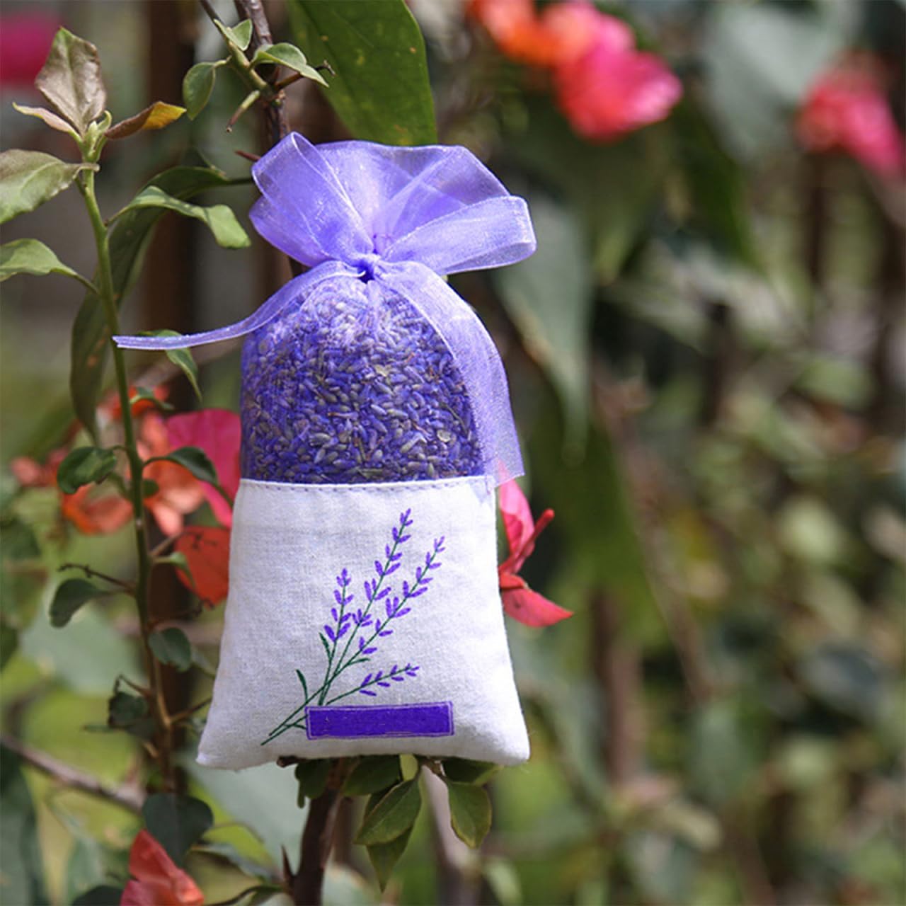 DOITOOL 25 Pack Lavender Sachet Bags 6.49X2.83 Inch Organza Fragrance Pouches with Ribbon for Home Fragrance Closet Freshener Jewelry Organizer Party Decoration