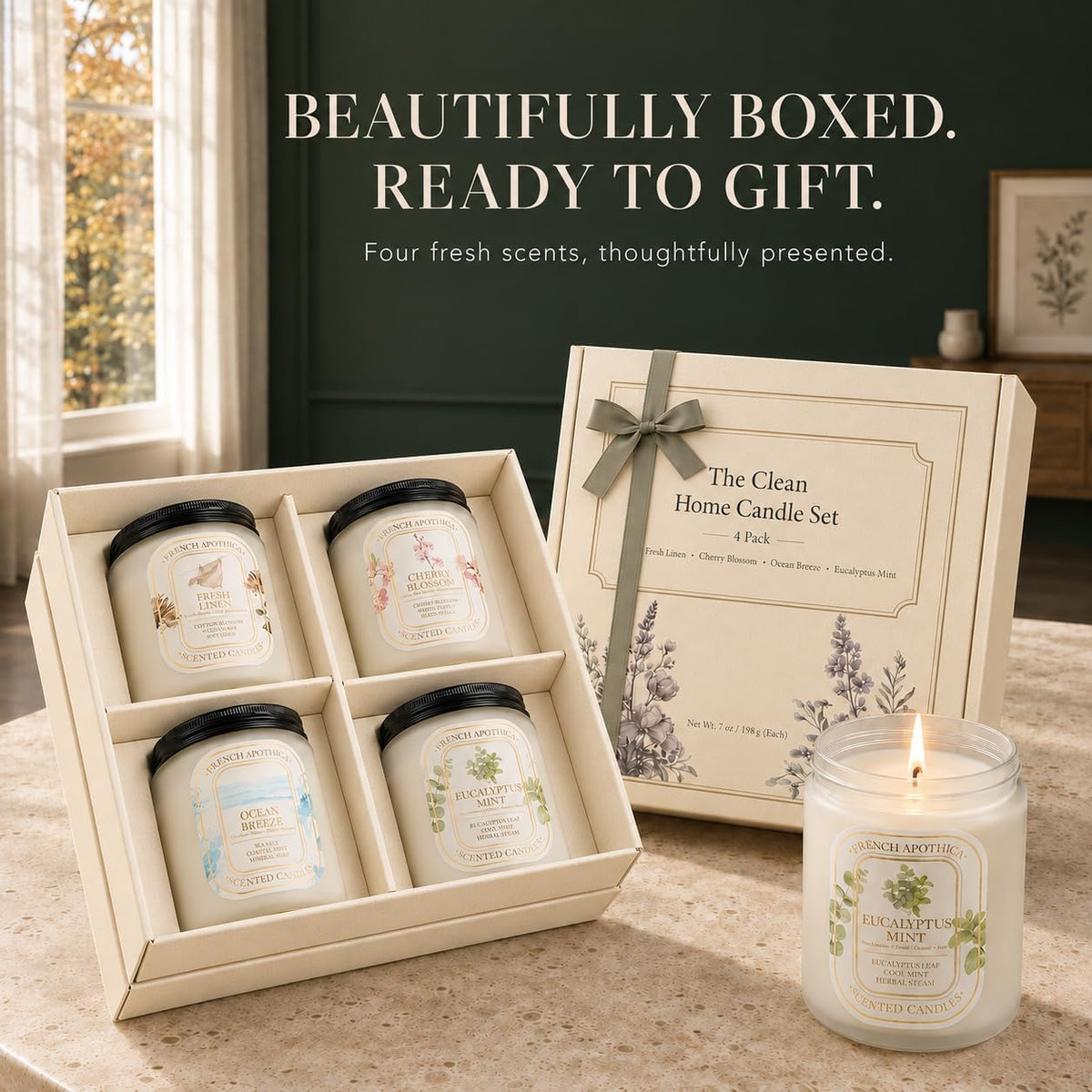 4 Pack Scented Candles for Women, Natural Soy Candles for Home Scented