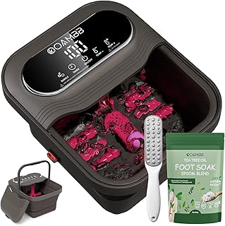 OOAMBB Collapsible Foot Spa with Heat, Bubble and Temp Control, Foot Bath Massager with XL Touch Screen and Massage Rollers, Foot Soaking Tub, Pedicure Foot spa for Stress Relief (Dark Grey +Green)
