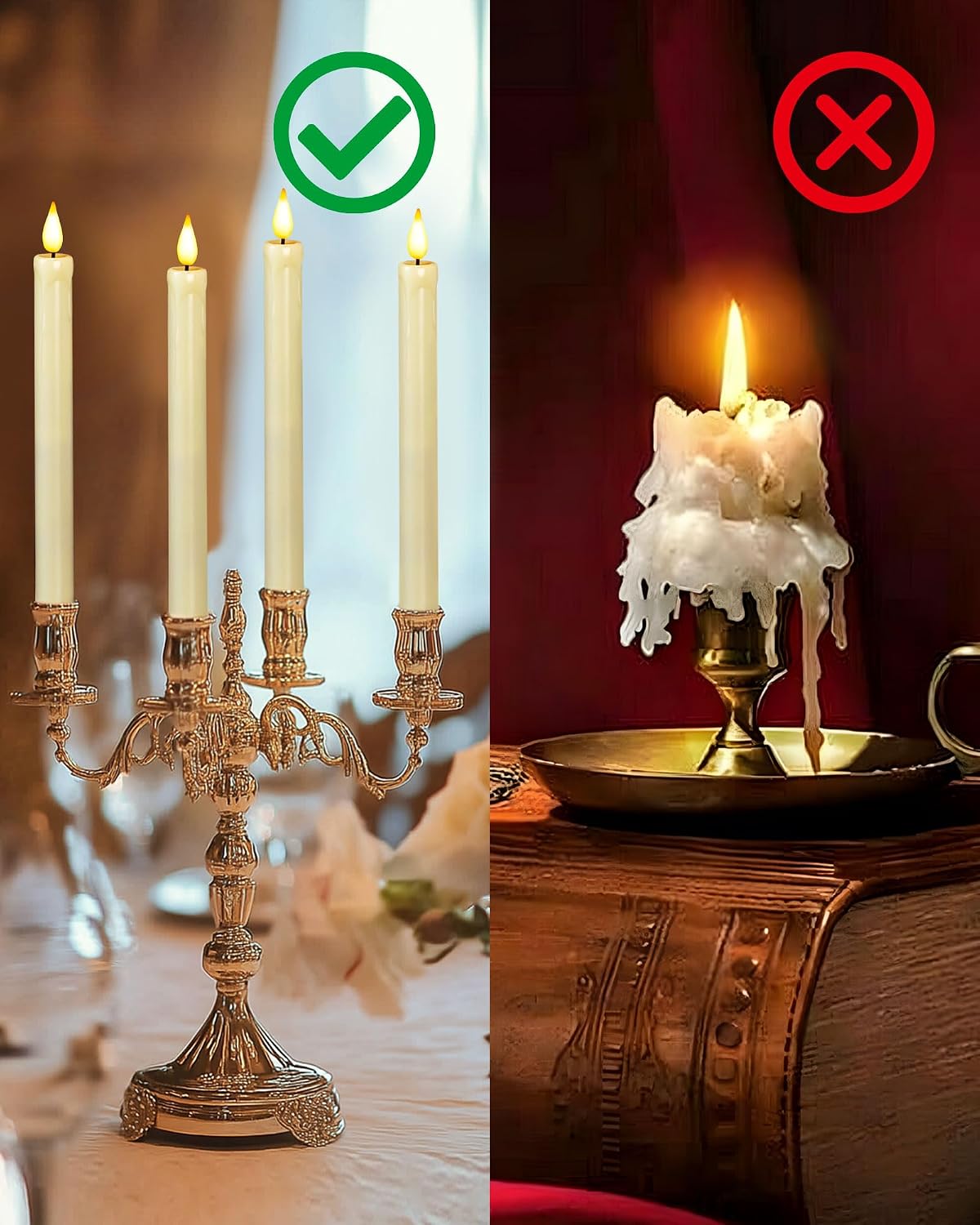 Homemory 3 Pack Flameless Taper Candles, No Remote, Realistic Flickering Battery Operated Candlesticks, Ivory LED Plastic Candle Safe for Weddings, Table Decor, Christmas, and Halloween