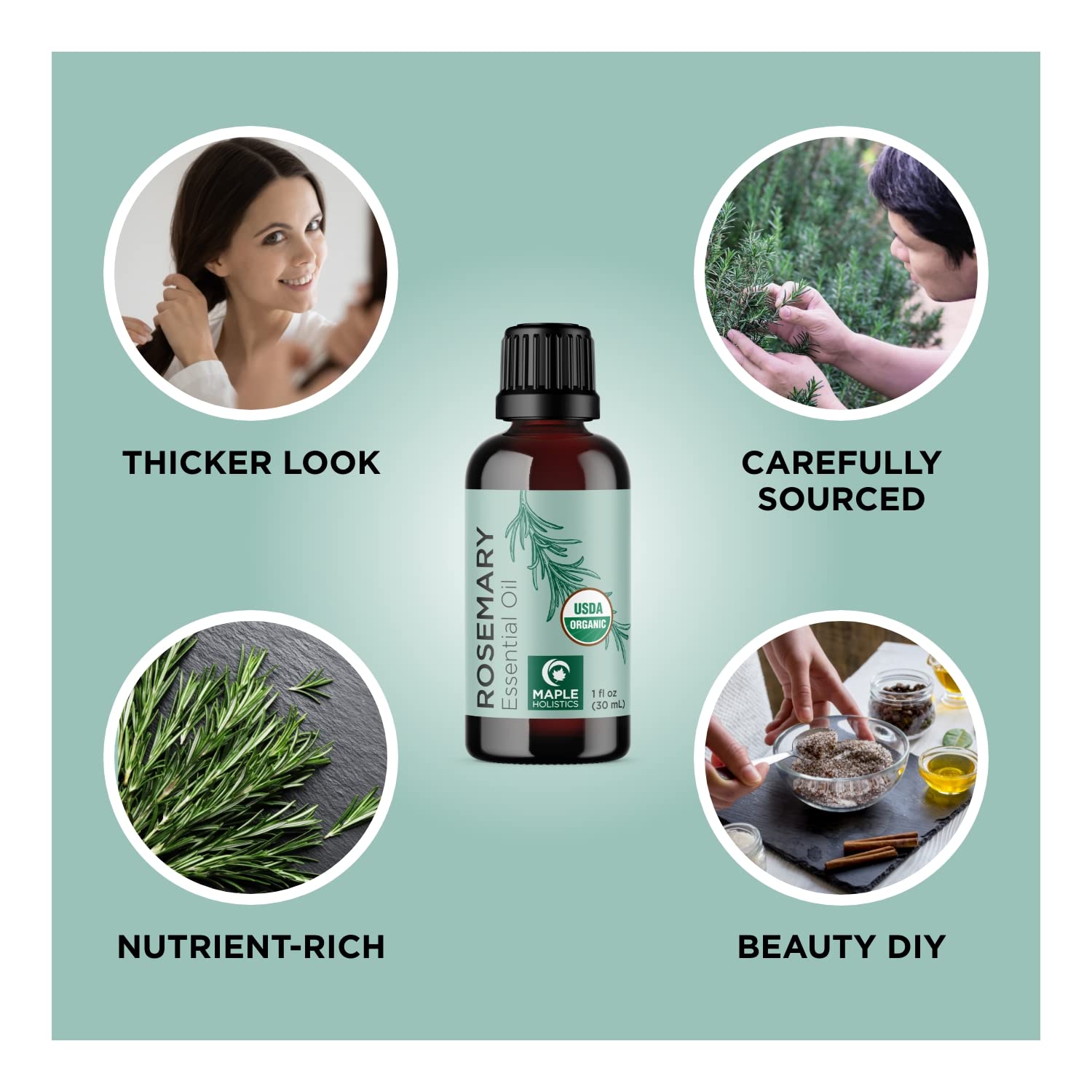 Certified Organic Rosemary and Pumpkin Oils - Pure USDA Organic Rosemary Essential Oil for Hair Skin and Nails plus Aromatherapy with Certified Organic Pure Pumpkin Seed Oil for Hair Skin and Nails