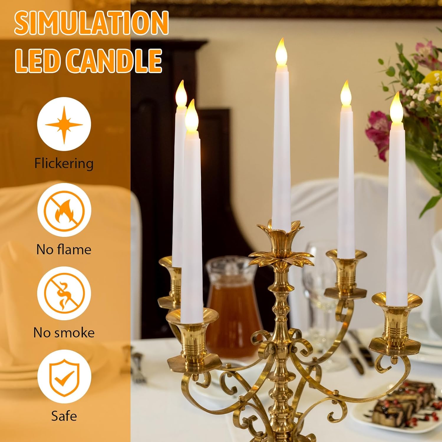 Baquler 50 Pcs 8.5 Inch LED Flameless Taper Candles Bulk Battery Operated Taper Candles Flickering Candlesticks for Wedding Church Valentines Day Table Decoration