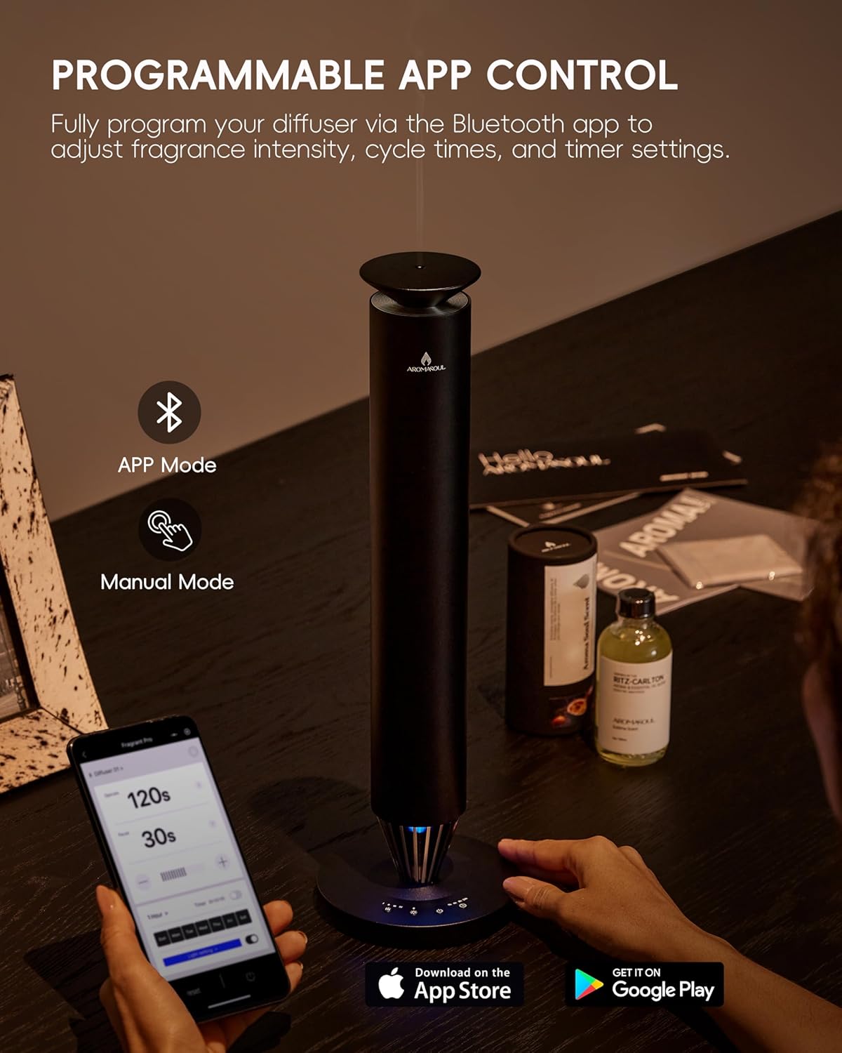 Wireless Rechargeable Hotel Scent Diffuser Starter Kit - 1500 Sq Ft Coverage, Alloy Atomization System,Mood Light,Waterless Oil Diffuser, Including 120ml Essential Oil, for Home,Large Room,Spa,Black