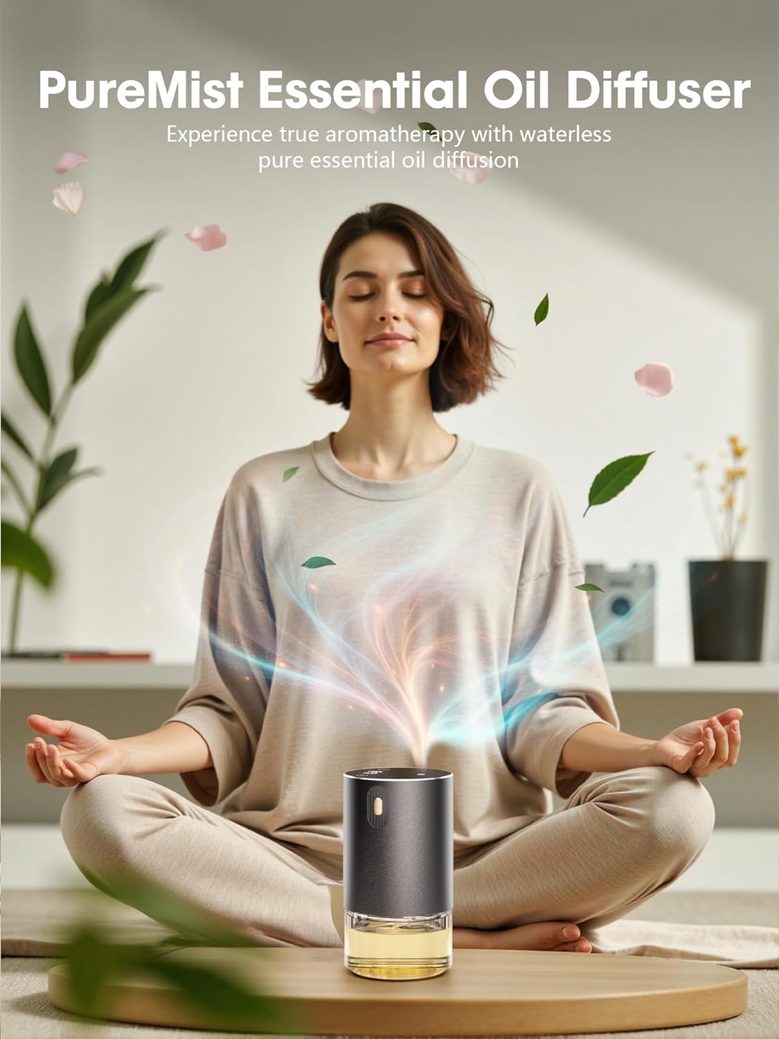 Waterless Oil Diffuser for Home, Car, Office - Rechargeable Scent & Essential Oil Diffuser, 4 Mist Modes and 1/2/4/6 Hour Timer, Portable Cordless Aromatherapy, Spill-Proof Metal Design - Black