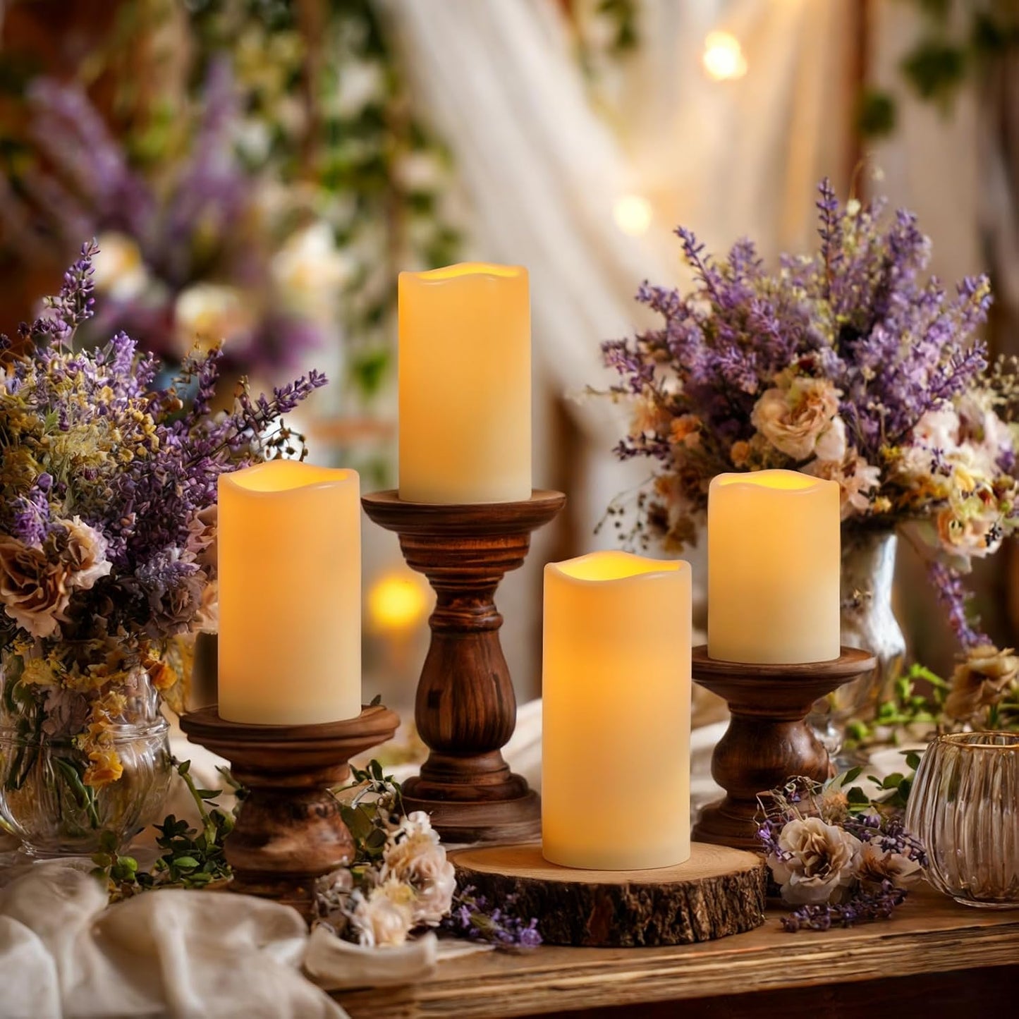 Raycare 3"x6" Outdoor Waterproof Flameless Candles, Battery Operated LED Electric Candles with Remote and Timers, Fake Pillar Candle for Patio, Porch, and Wedding Decor, Ivory, Set of 3