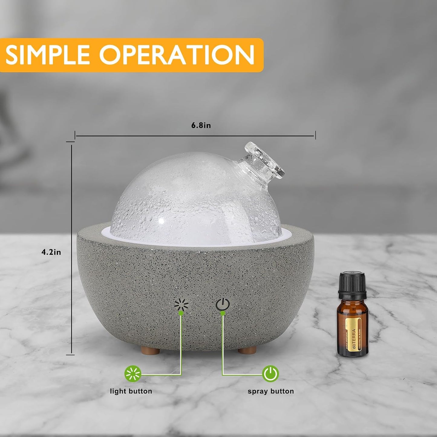 Essential Oil Aromatherapy Diffuser for Home Bedroom Large Room Glass Stone Ultrasonic Air Scent Mist Aroma Diffuser 200ML Defusers—Light Grey