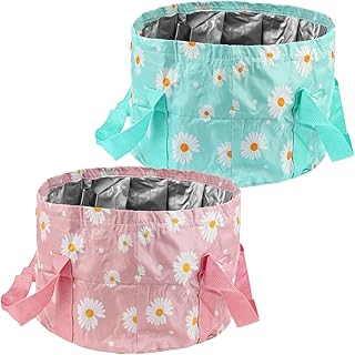 Daisies Print Collapsible Foot Bath Basin,Portable Foot Spa Soaking Bath Basin Feet Home Collapsible Bucket for Camping Washing Fishing, Pack of 2