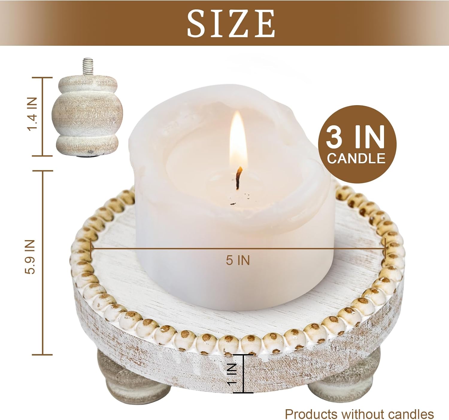 Small Wood Risers for Decor, Round Wooden Display Risers Candle Plates and Trays, Farmhouse Candle Trays Home Decor, Pedestal Stand for Mini Cake, Mug Display Decorative, Table Centerpiece, White