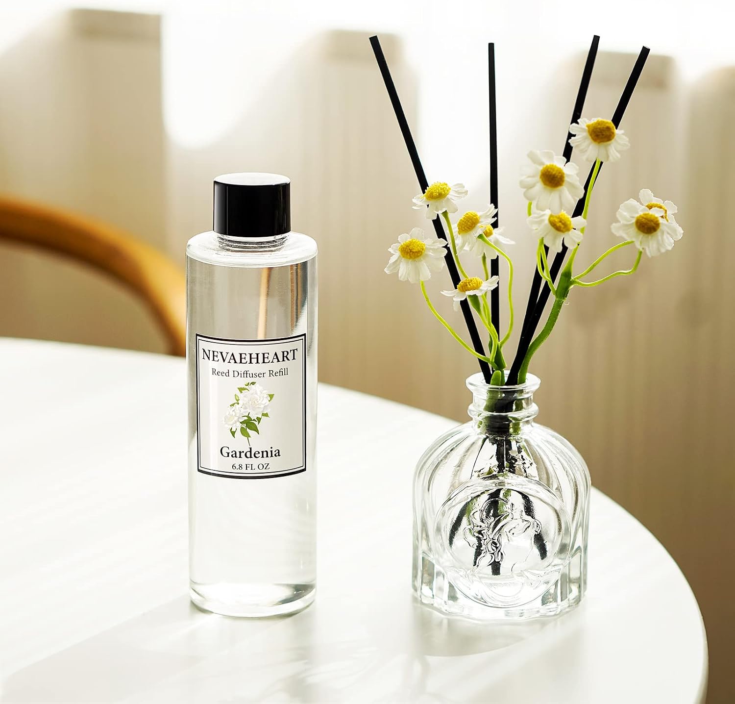 Reed Diffuser Refill, Gardenia Reed Diffuser Oil with Sticks Set, 6.8oz(200ml) Reed Diffuser Oil Refill Home Fragrance for Bedroom, Bathroom Home Decor