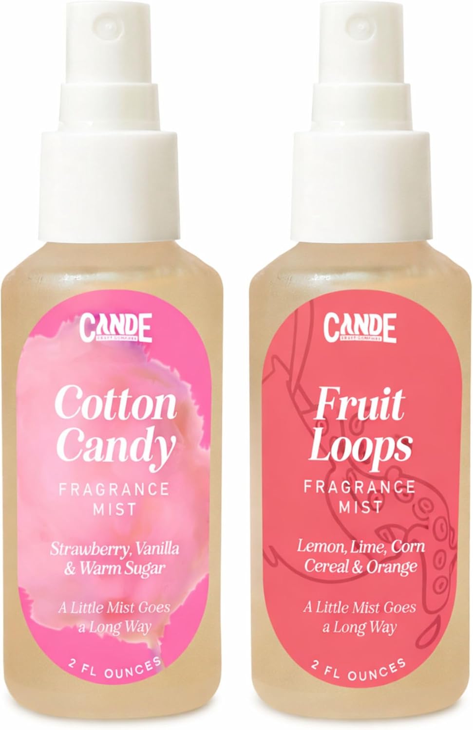 C&E Craft Scented Room Spray, Body & Linen Spray Set – 2 Pack of 2 oz Fragrance Mists – Home Air Freshener, Fabric & Pillow Spray, Long Lasting Scent (Fruit Loops & Cotton Candy)