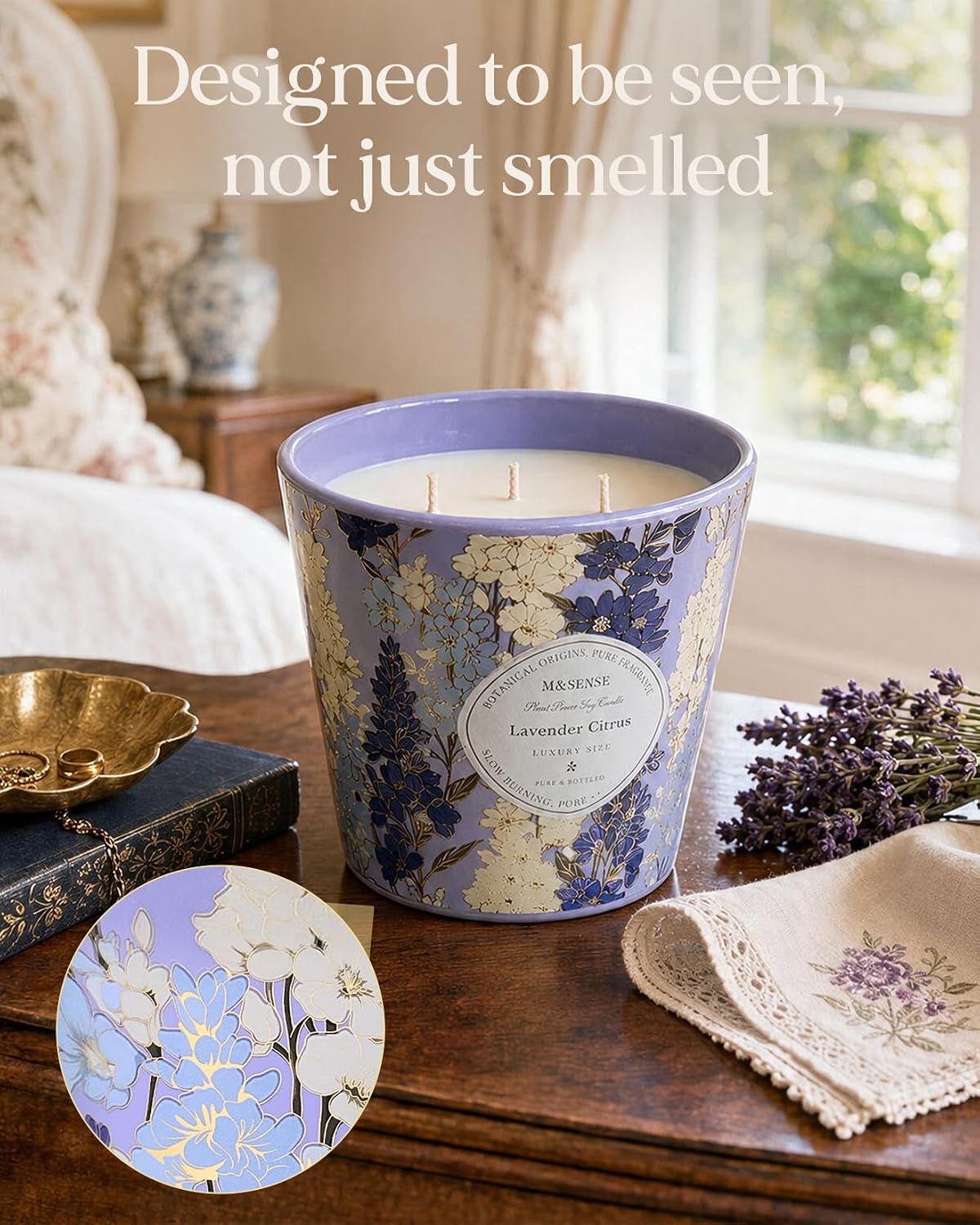 M&amp;SENSE Lavender Citrus Scented Candle, Large 28.2oz Natural Soy Wax