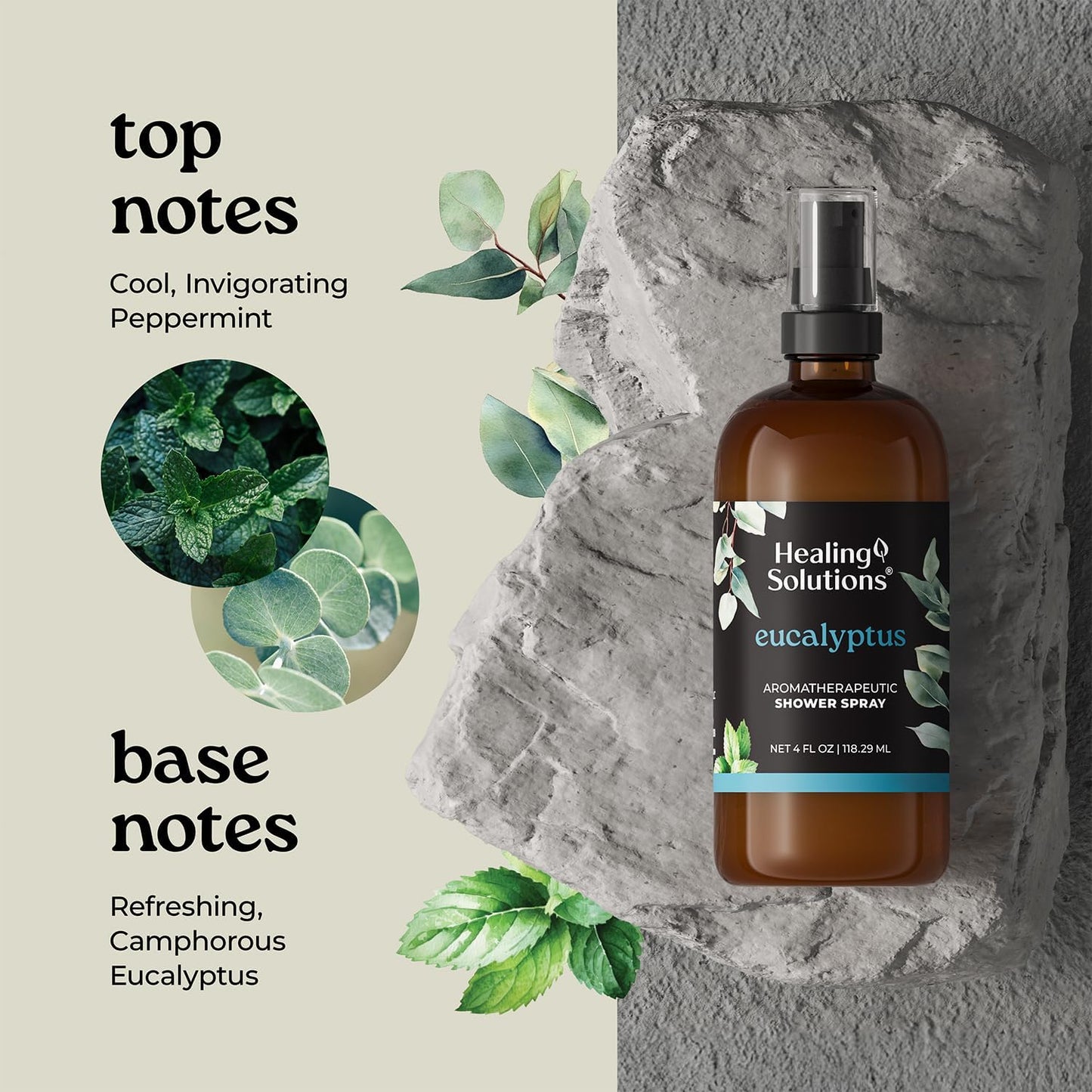 Healing Solutions Aromatherapy Shower Spray, Eucalyptus, 4oz, Therapeutic Grade Essential Oils, Made in the USA, At Home Spa Experience