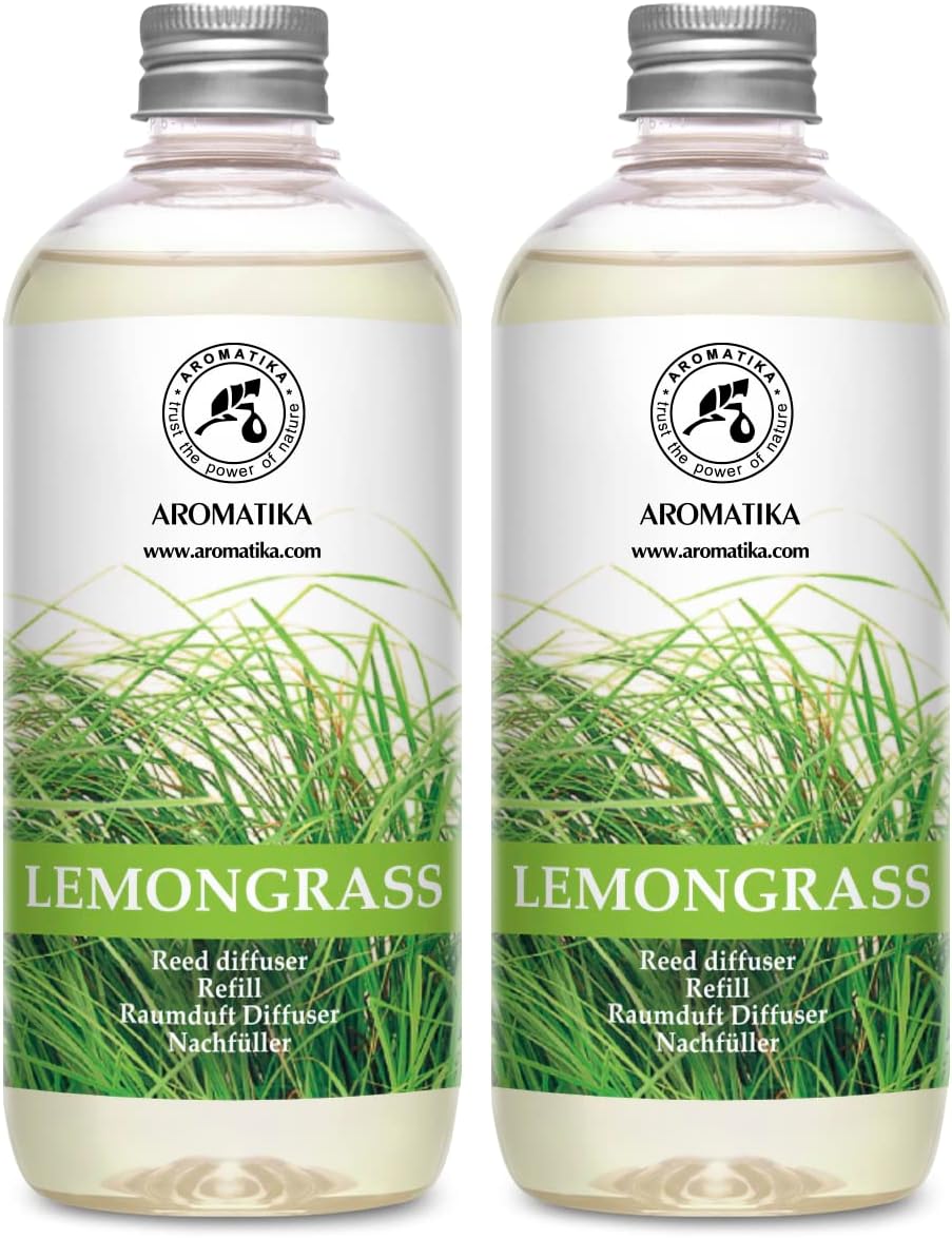 Lemongrass Diffuser Refill 34 Fl Oz (2x17 Fl Oz) - Fresh & Long Lasting Fragrance - Refill with Natural Essential Lemongrass Oil - for Aromatherapy - Spa - Home