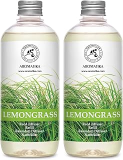 Lemongrass Diffuser Refill 34 Fl Oz (2x17 Fl Oz) - Fresh & Long Lasting Fragrance - Refill with Natural Essential Lemongrass Oil - for Aromatherapy - Spa - Home
