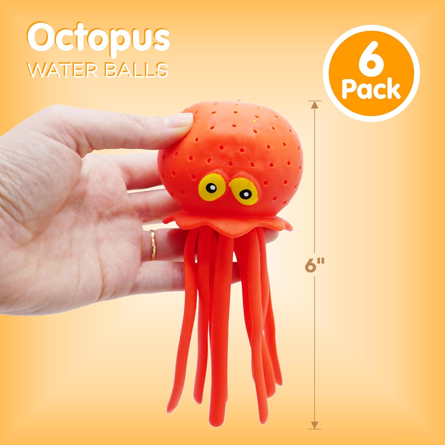 Octopus Water Balls - Pack of 6 Pool Toys for Kids Sensory Absorbent Water Splash Balls Bomb, Toddler Bath Toy, Swimming Pool Floating Swim Toys Outdoor Activity Game Easter Basket Stuffer