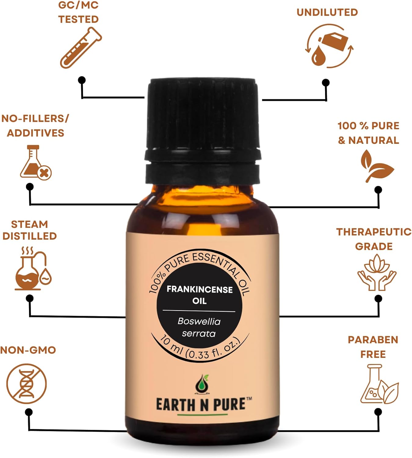 Earth N Pure Frankincense Essential Oil Steam Distilled, Undiluted, Natural and Therapeutic Grade 10 ml