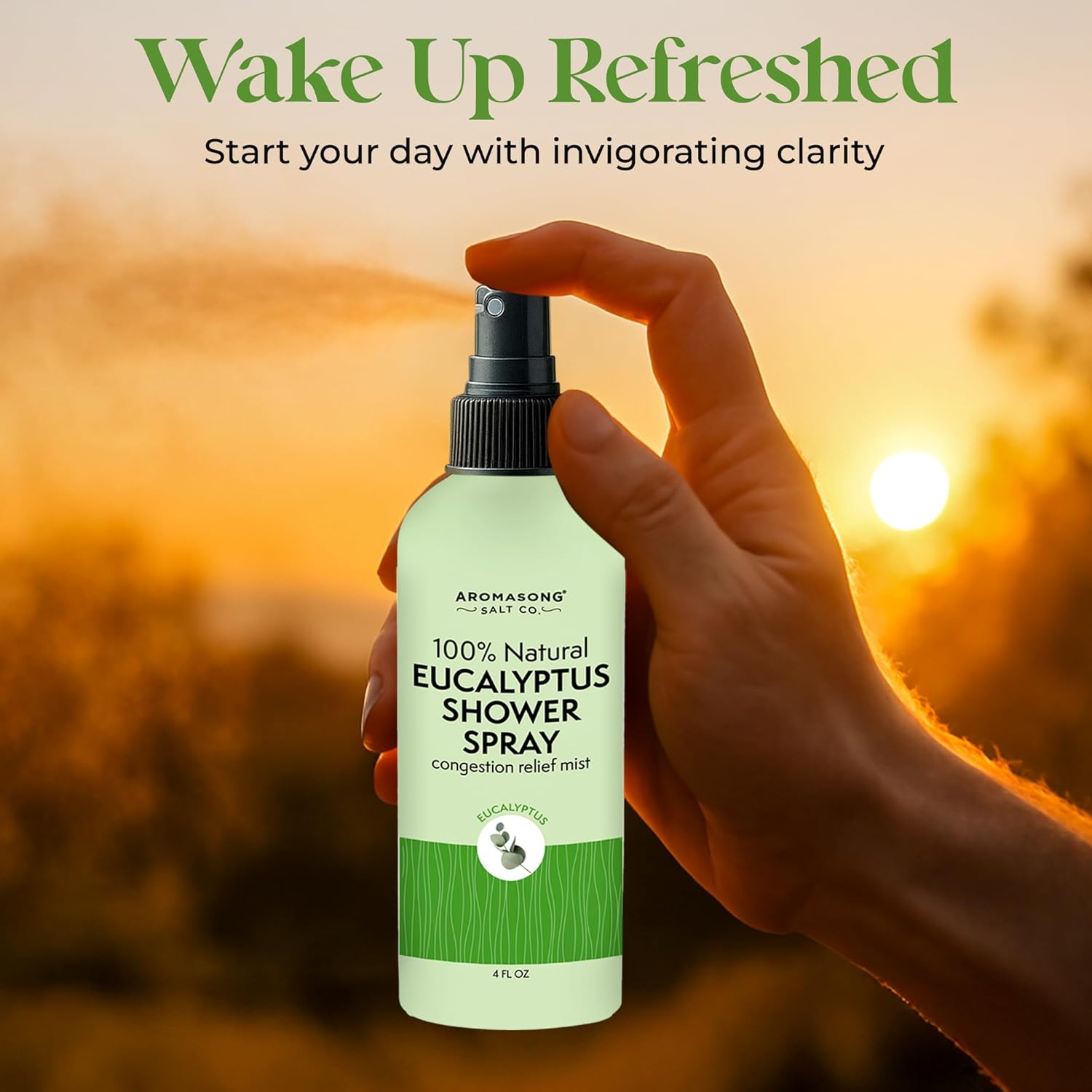 Aromasong Eucalyptus Shower Spray Aromatherapy – 100% Natural Eucalyptus Spray for Shower – Made in USA, Pure Essential Oil Mist for Sinus Relief & Spa-Like Steam, 4 fl oz