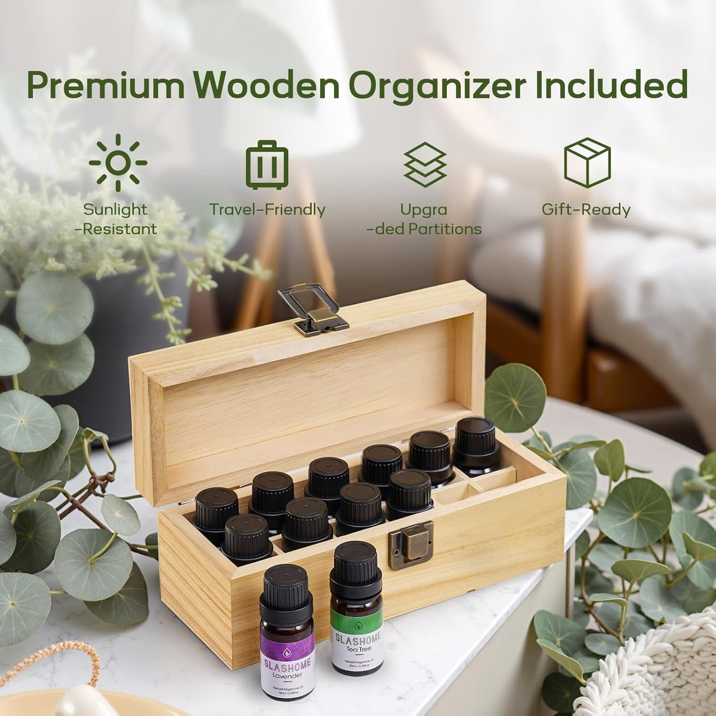 Water Soluble Essential Oils Set, 12 x 10ml Essential Oils for Diffusers & Humidifiers, Home Fragrance Oils Collection with Lavender, Eucalyptus & Sweet Orange, Gift Set for Women & Men