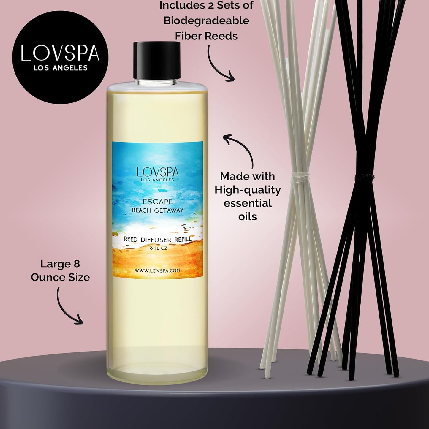 Escape Beach Getaway Diffuser Oil - Essential Oils for Diffuser Refill & Air Freshener Room Spray - Long-Lasting & Natural Home Fragrance, Scented Oil for Diffusers, USA Made, 8 oz