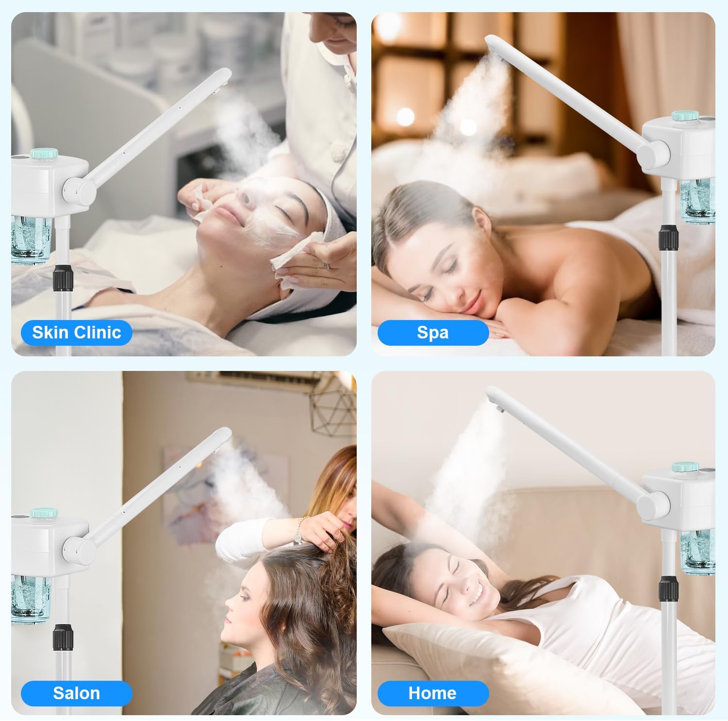 Professional Facial Steamer, Vaporizador Facial Steamer for Esthetician, Face Steamer on Wheels, Rocker Arm/Preheat/Hot Mist Adjustment/Timer Function, Facial Steamers for Home Salon Spa Skin Cleaning