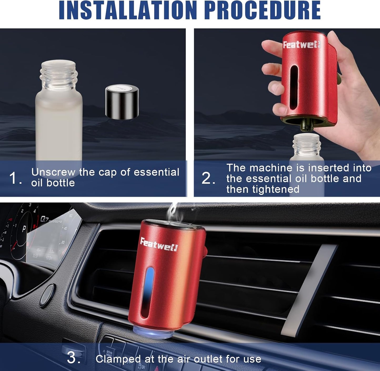 Featwell Car Aromatherapy/Fragrance car Air fresheners/Humidifier Essential Oil Diffuser for Vehicle (Red)