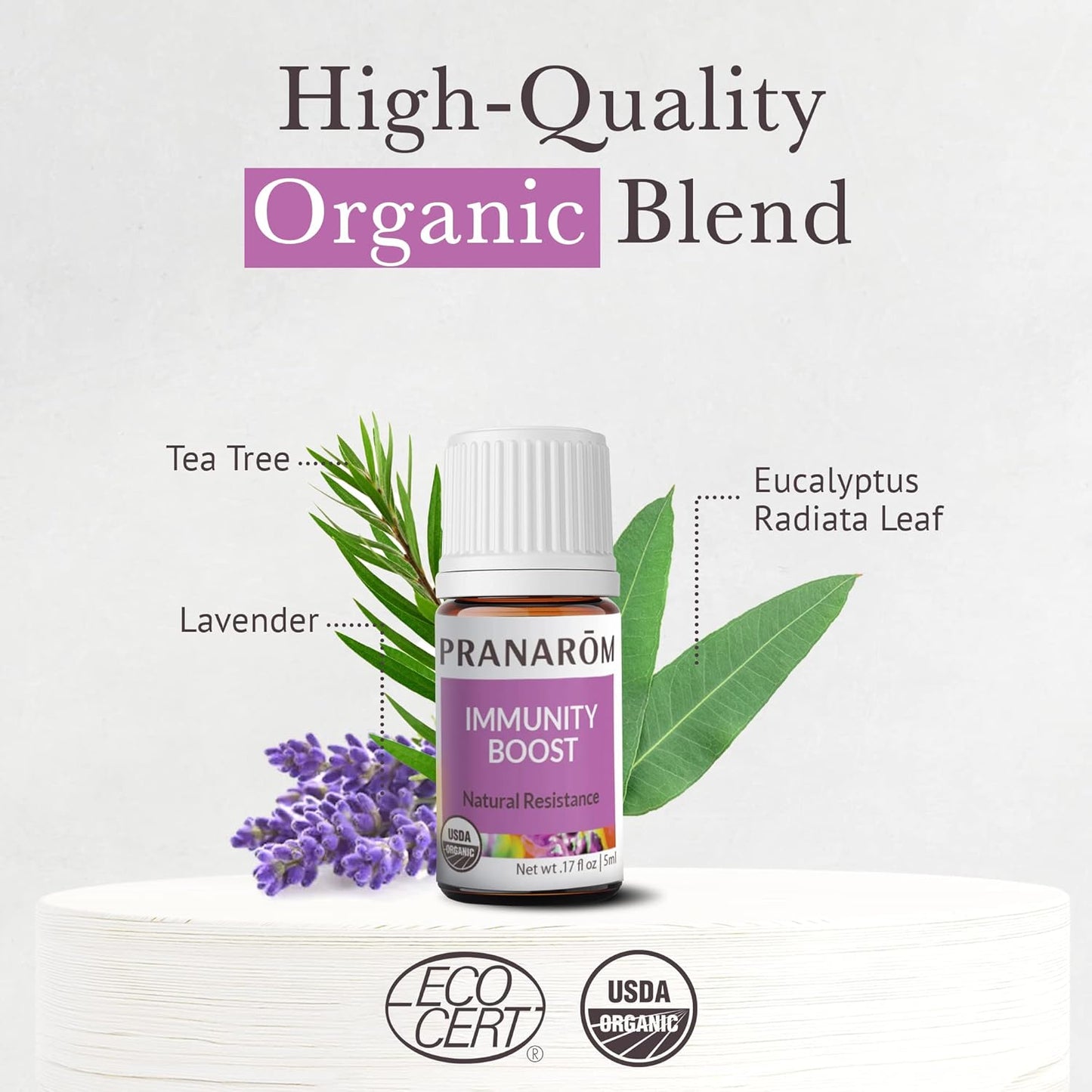 Pranarom - Immunity Boost Essential Oil Blend (5ml) - Lavender, Eucalyptus, and Tea Tree - 100% Pure Essential Oil for Diffusing and Wellness | USDA and ECOCERT Certified Organic