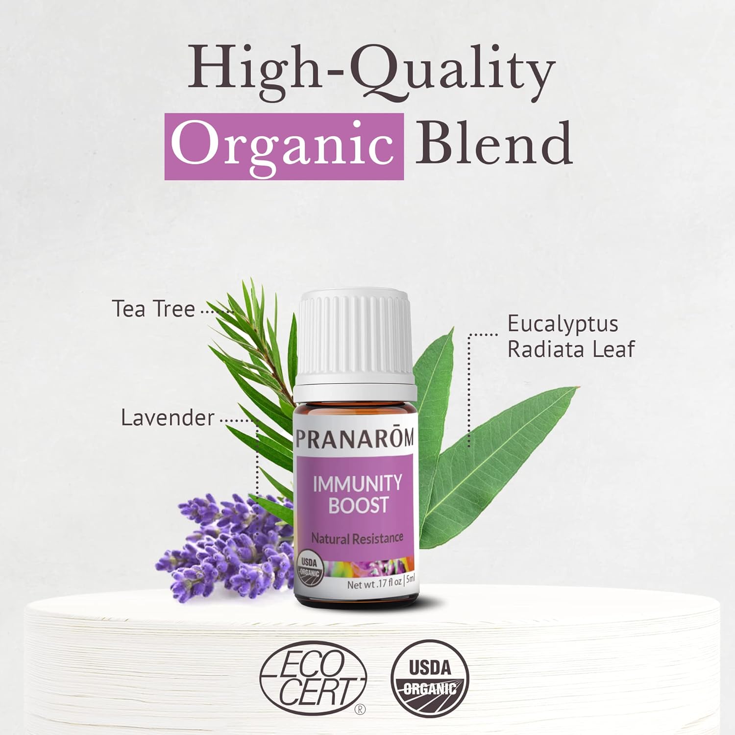 Pranarom - Immunity Boost Essential Oil Blend (5ml) - Lavender, Eucalyptus, and Tea Tree - 100% Pure Essential Oil for Diffusing and Wellness | USDA and ECOCERT Certified Organic