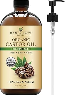 Handcraft Blends Cold-Pressed Organic Castor Oil 16 Fl Oz | Glass Bottle | 100% Pure and Natural | Premium Grade Carrier Oil | Hair, Eyelashes and Eyebrows | Hair and Body
