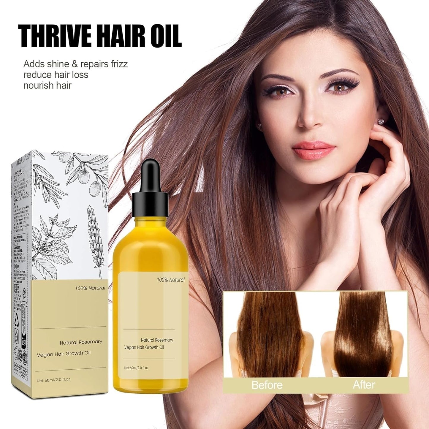 180 ML Natural Hair Growth Oil, Carvenchi Organic Rosemary Oil for Dry Damaged and Growth Thin Hair.