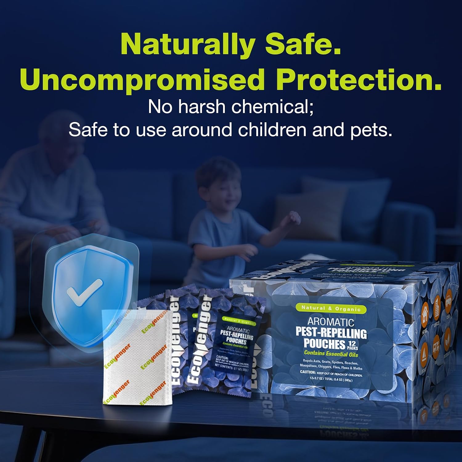 EcoVenger Pest Control Aroma Sachets 12-PK, Sachet Bags for Natural Insect Repellent, Moths, Mosquitoes, Roaches, Centipede, Spiders, Mice, Peppermint/Cedar/Lemongrass, 100% Natural, Child & Pet Safe