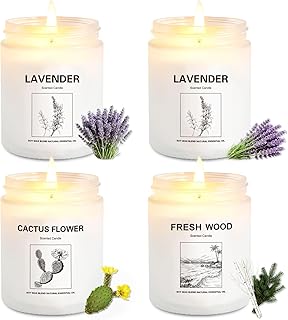 Scented Candles for Home,4 Pack Soy Candle Gift Set with 4 Fragrance Scents,Aromatherapy Lavender Floral & Wood Candles for Relaxation,Long Lasting Spa Candles for Bedroom Bathroom Gifts for Women