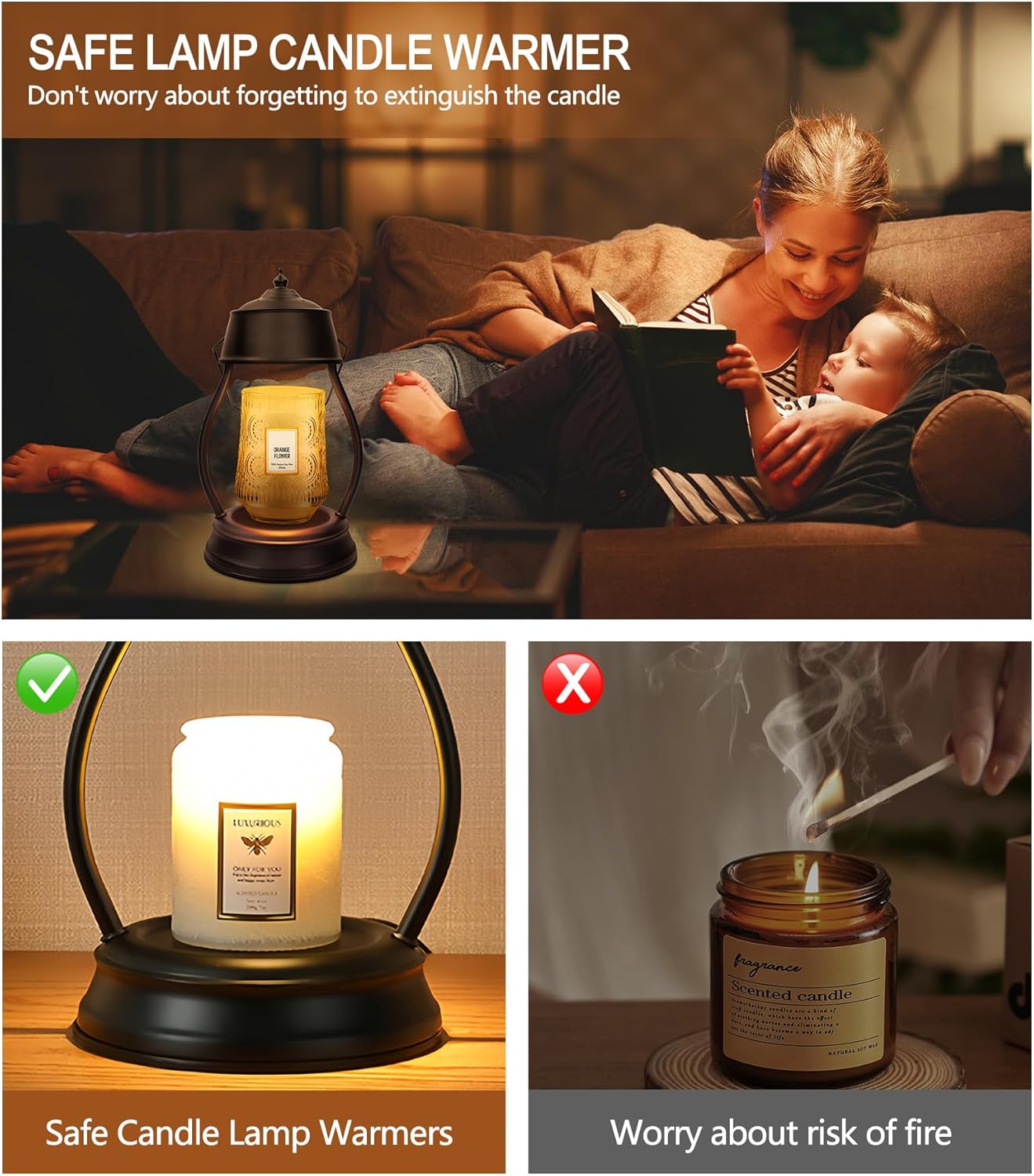 Candle Warmer Lamp, Dimmable Candle Warmer Lantern with Timer, Mothers Day Gifts for Women Mom, Office Home Decor, House Warming Gifts, Black Large Lantern Candle Lamp for New Home Bedroom Decor