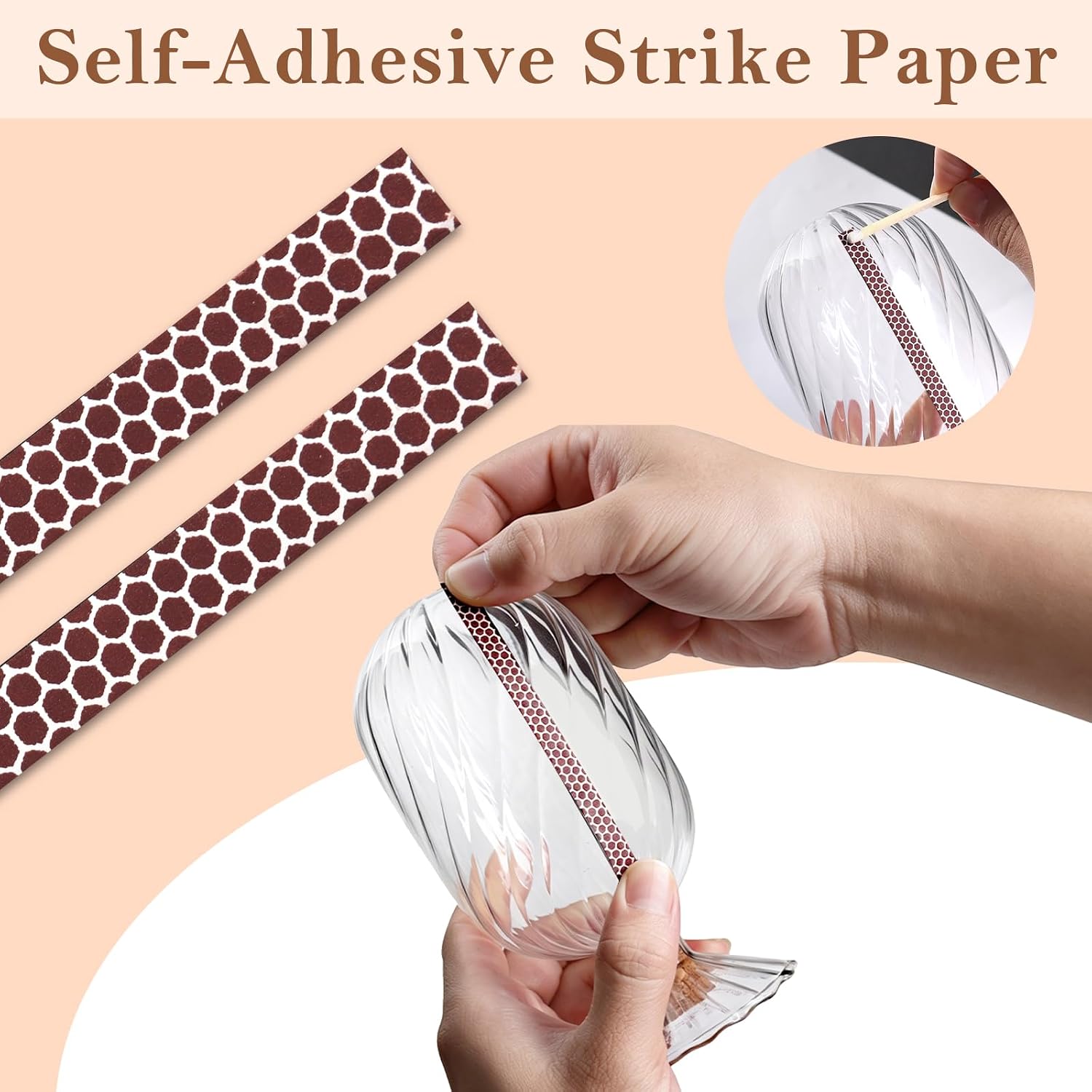 2 Pcs Glass Cloche Match Holder for 4 Inch Long Matches with Silicone White Marble Tray Helix Shaped Matches Jar Long Match Box Decorative for Candles Fireplace Bathroom Grill Camping (No Match)
