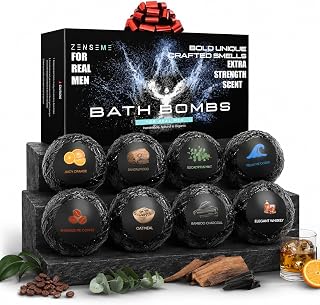 Bath Bombs for Men - Gift Set of 8 Scented Organic Handmade Bath Bombs of 2.5 oz with Natural Essential Oils, Unique Strong Manly Scents, for Boyfriend, Husband, Father or Friend, by ZenseMe
