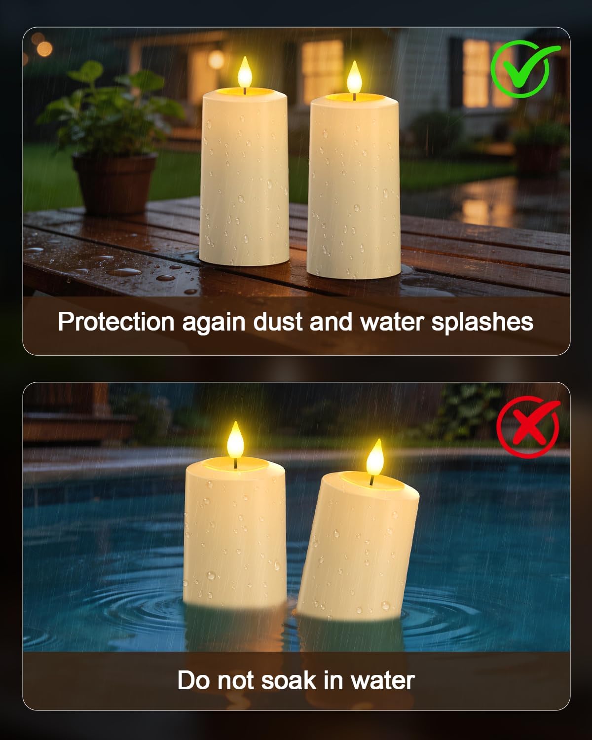 SoulBay Flameless LED Candles, 4-Pack USB Rechargeable, Flickering Waterproof White Pillar Candles with Remote Control Timer for Outdoor Lantern Patio Yard Indoor Holiday Decor, 2.75 x 5.1 Inches