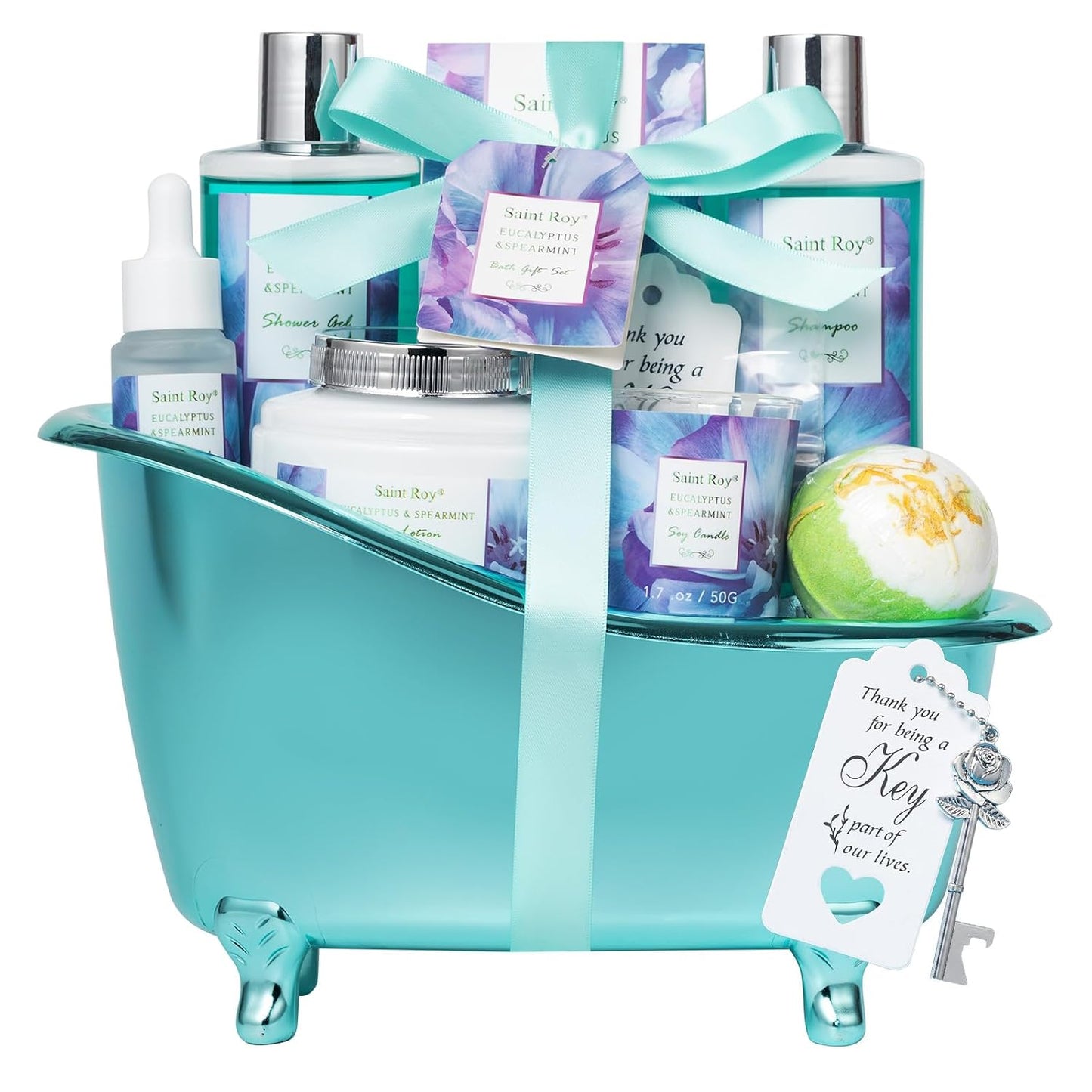 Bath and Body Basket Set EUCALYPTUS & Mint Spa Gift Basket for Women, Unique Bath Gift Baskets Gifts, Home Spa Kit Christmas Gifts for Women, birthday gift baskets for Dad Mother's Day