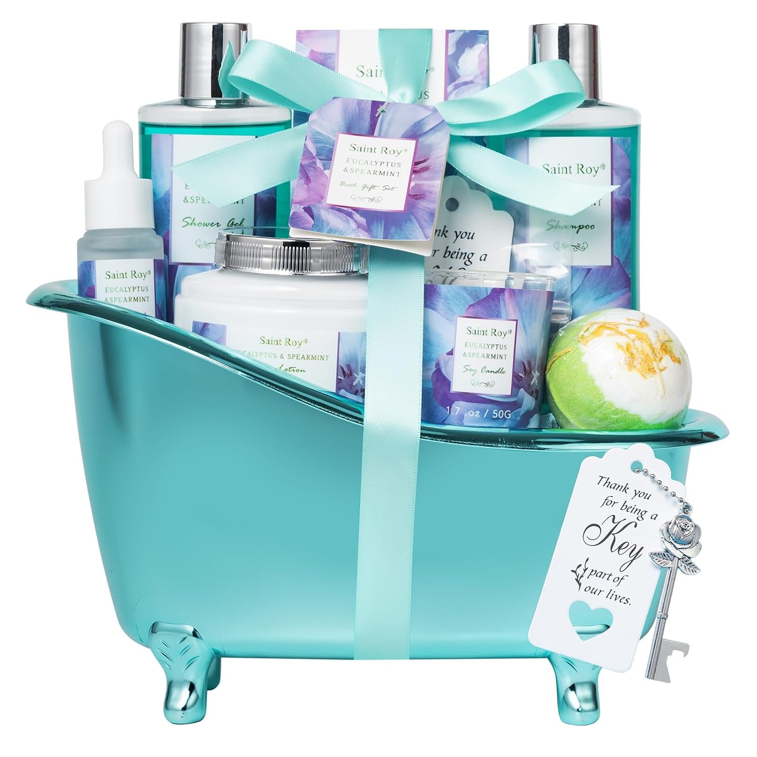 Bath and Body Basket Set EUCALYPTUS & Mint Spa Gift Basket for Women, Unique Bath Gift Baskets Gifts, Home Spa Kit Christmas Gifts for Women, birthday gift baskets for Dad Mother's Day