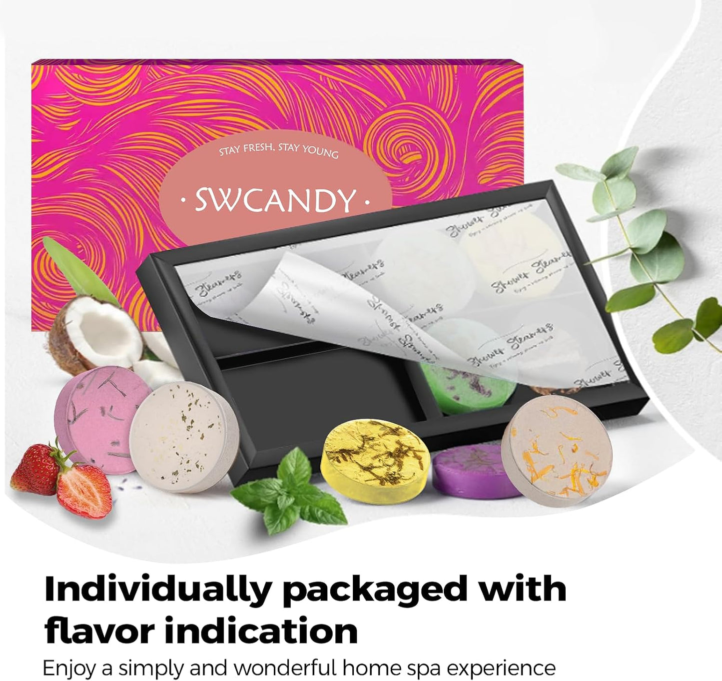 SWCANDY Shower Steamers Aromatherapy Teen Girl Gifts Trendy Stuff Travel Essentials for Women 8 Pcs Natural Essential Oils, Stress Relief Relaxation Home Spa Experience